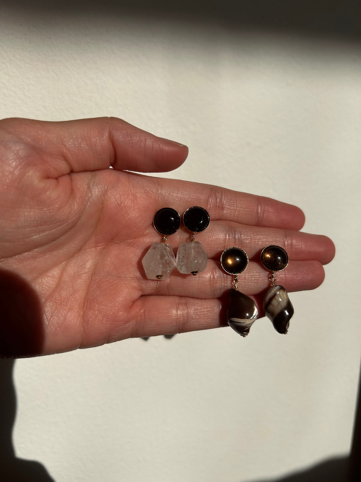 Curio Earrings in Obsidian & Clear Quartz